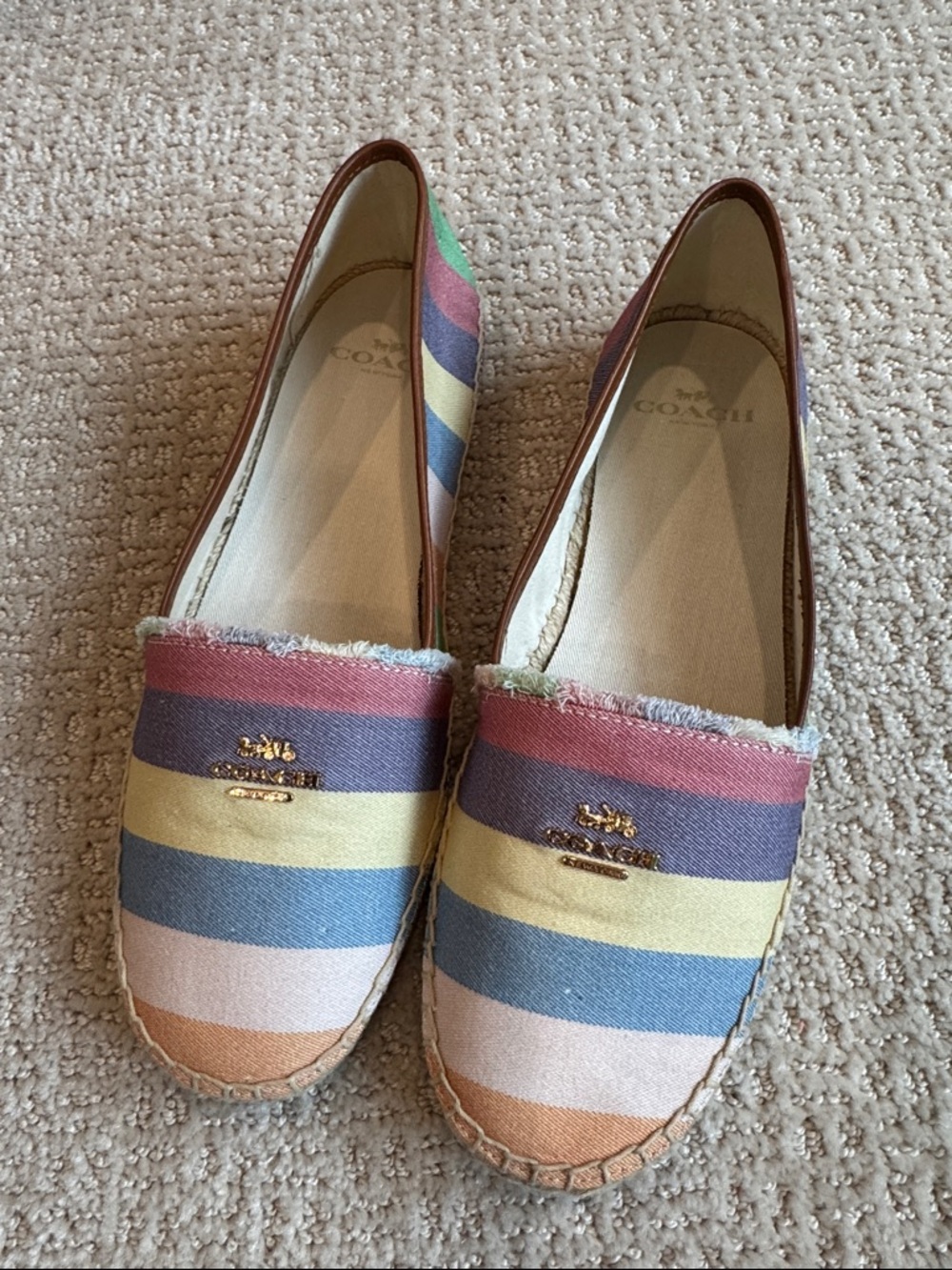 Coach Striped Canvas Espadrille Flats - Pastel Rainbow